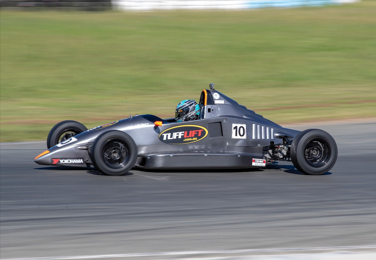 Zac Soutar leads the pack at Queensland Raceway. Photo: Peter Zsidy