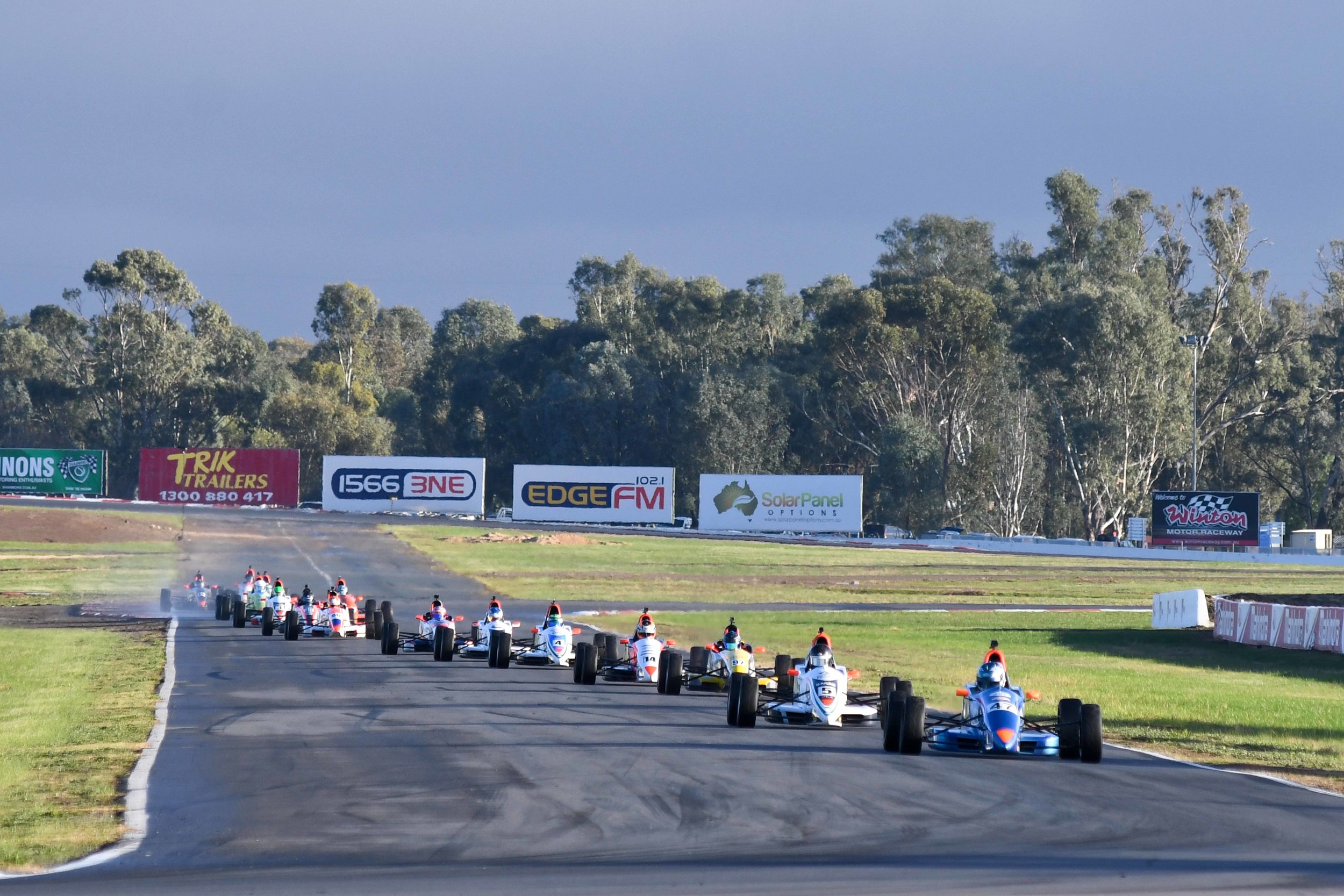 Tom Sargent leads the Formula Ford pack in race 2 ahead of Callum Hedge.