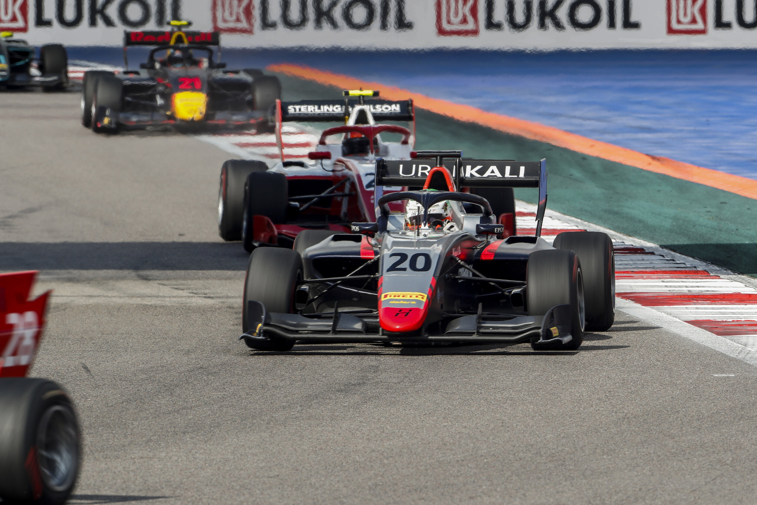 Leonardo Pulcini driving for Hitech GP in the 2019 FIA Formula 3 Championship.