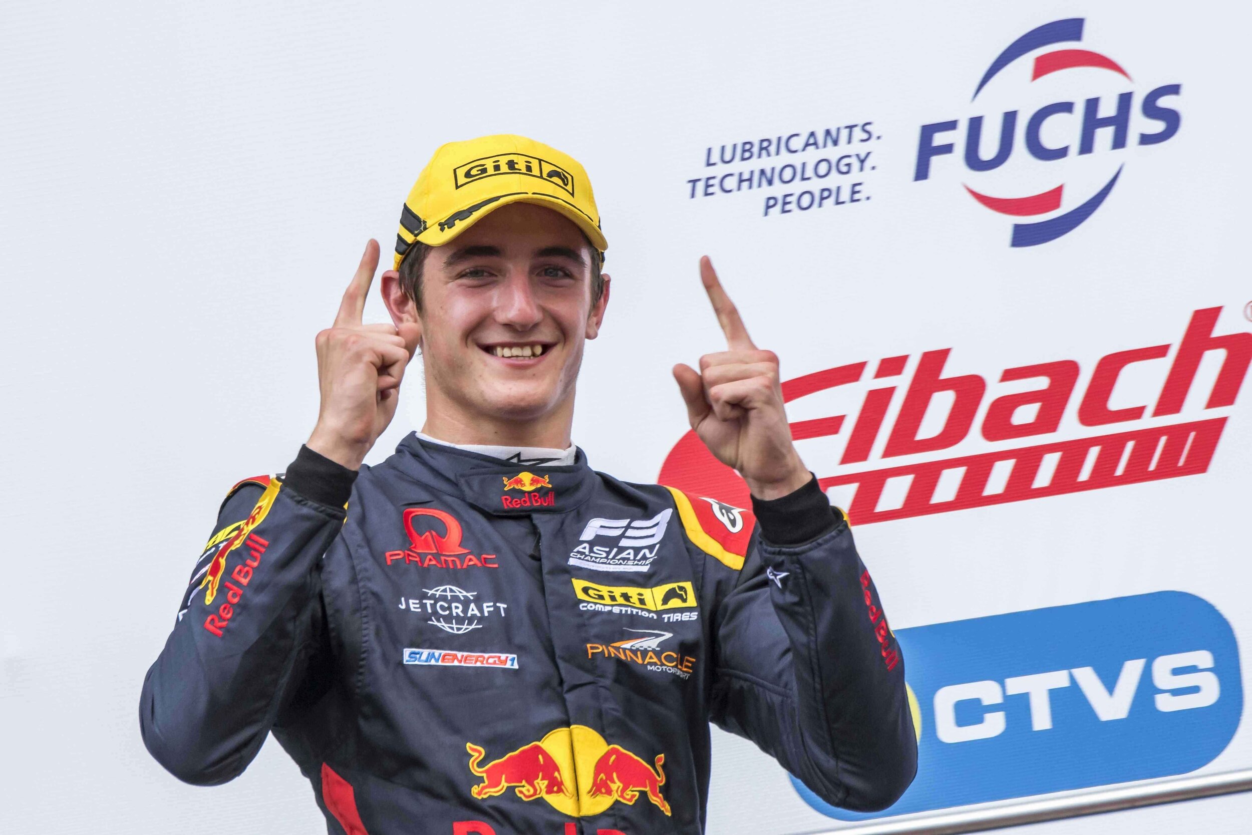 Aussie Jack Doohan celebrates on the F3 Asian Championship podium.