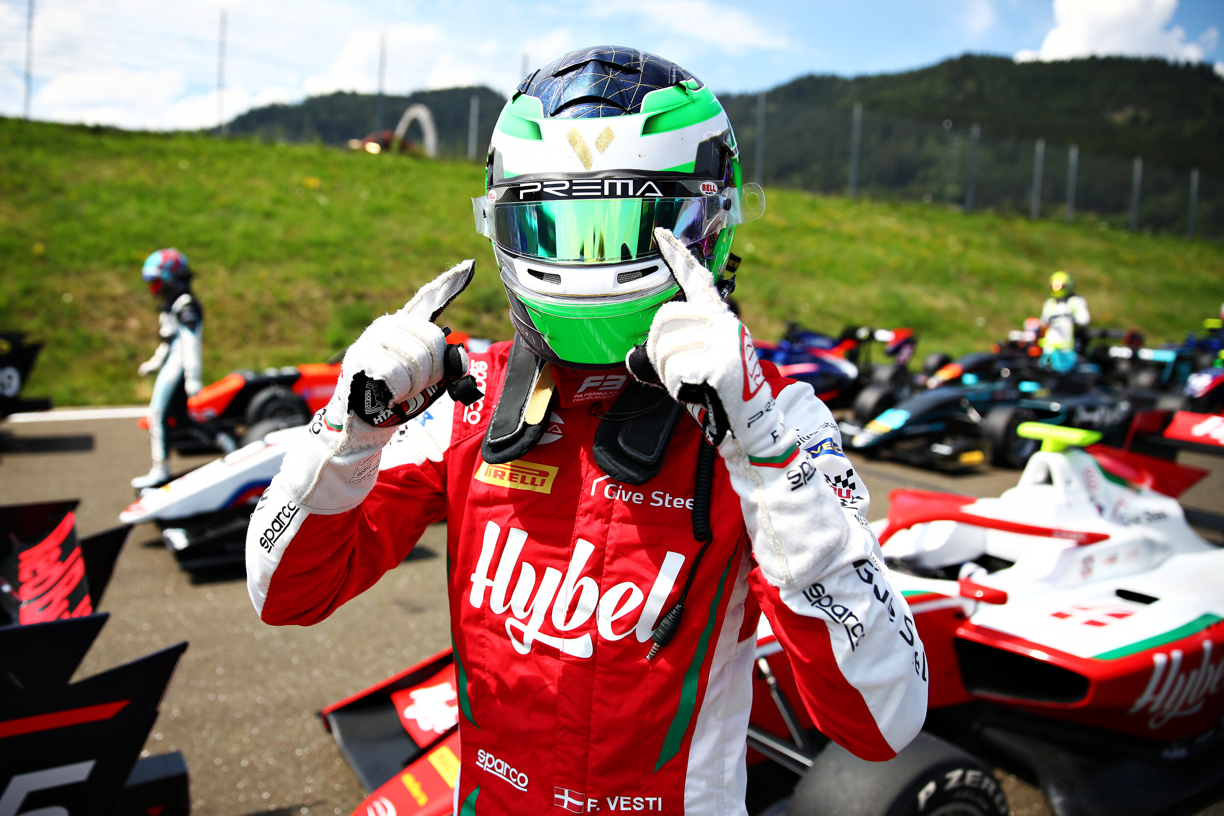Frederik Vesti celebrates his first FIA Formula 3 pole position. (Image: Supplied/Formula Motorsport Limited)