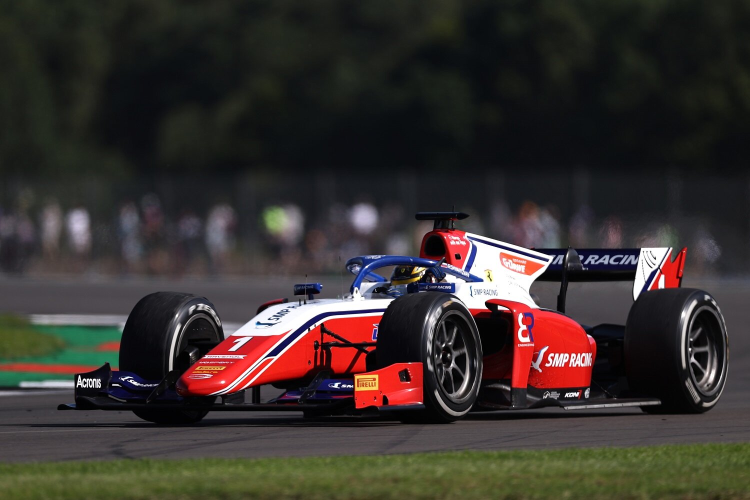 Robert Shwartzman leads the field during race one at Silverstone. (Formula Motorsport)